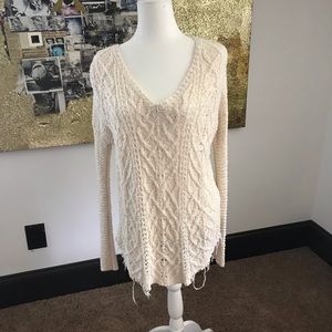 Free People V Neck Long Cream Sweater